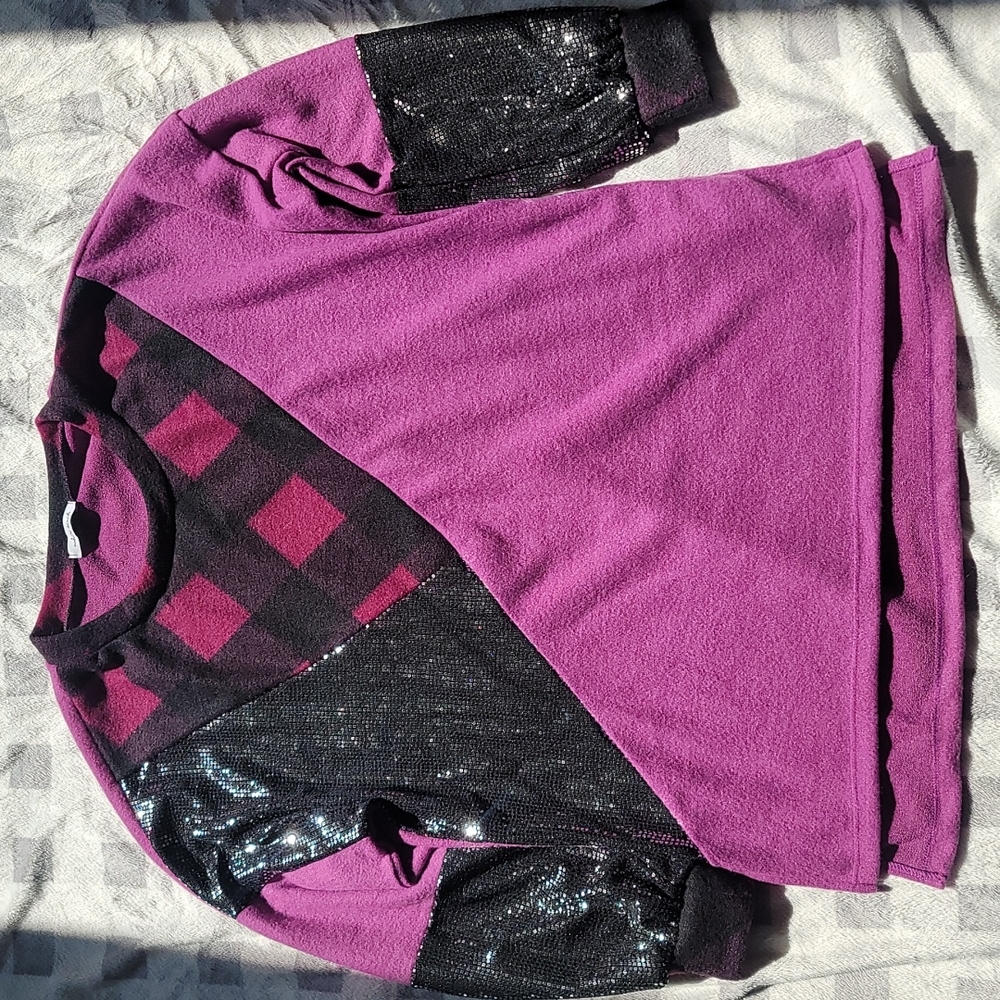 Purple and black plaid sweater